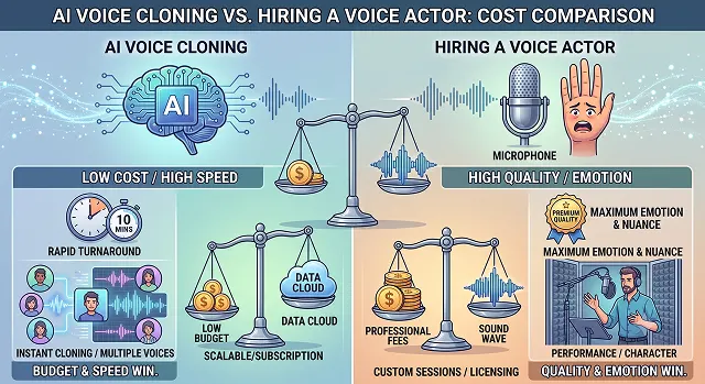 AI Voice Cloning vs Hiring a Voice Actor: Cost Comparison